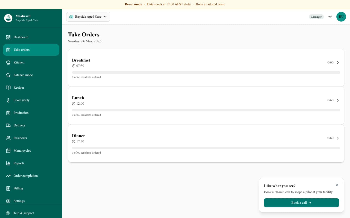 Mealward Take Orders - resident, room, texture tag, options